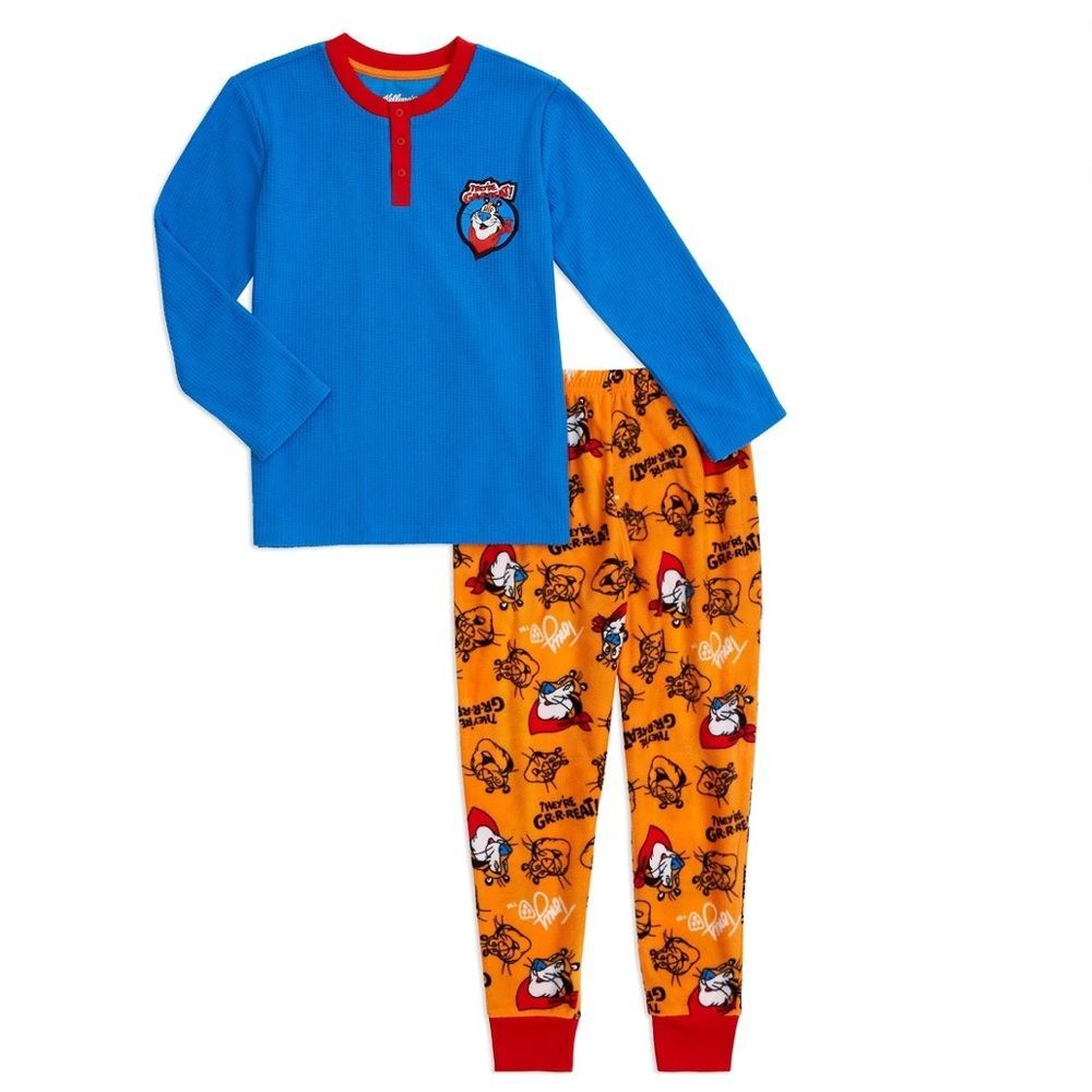 Kelloggs Frosted Flakes Boys Fleece Henley Pajama PJ Set NEW Size 8